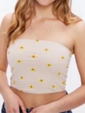Strapless Daisy Print Tube Top - Beige/Yellow